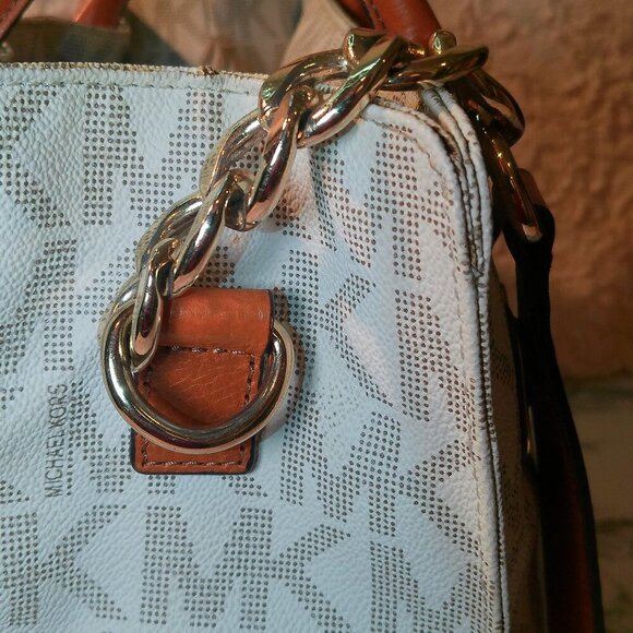 Michael Kors HAMILTON East West Tote Shoulder Bag VANILLA Canvas & Leather Used - Picture 6 of 16